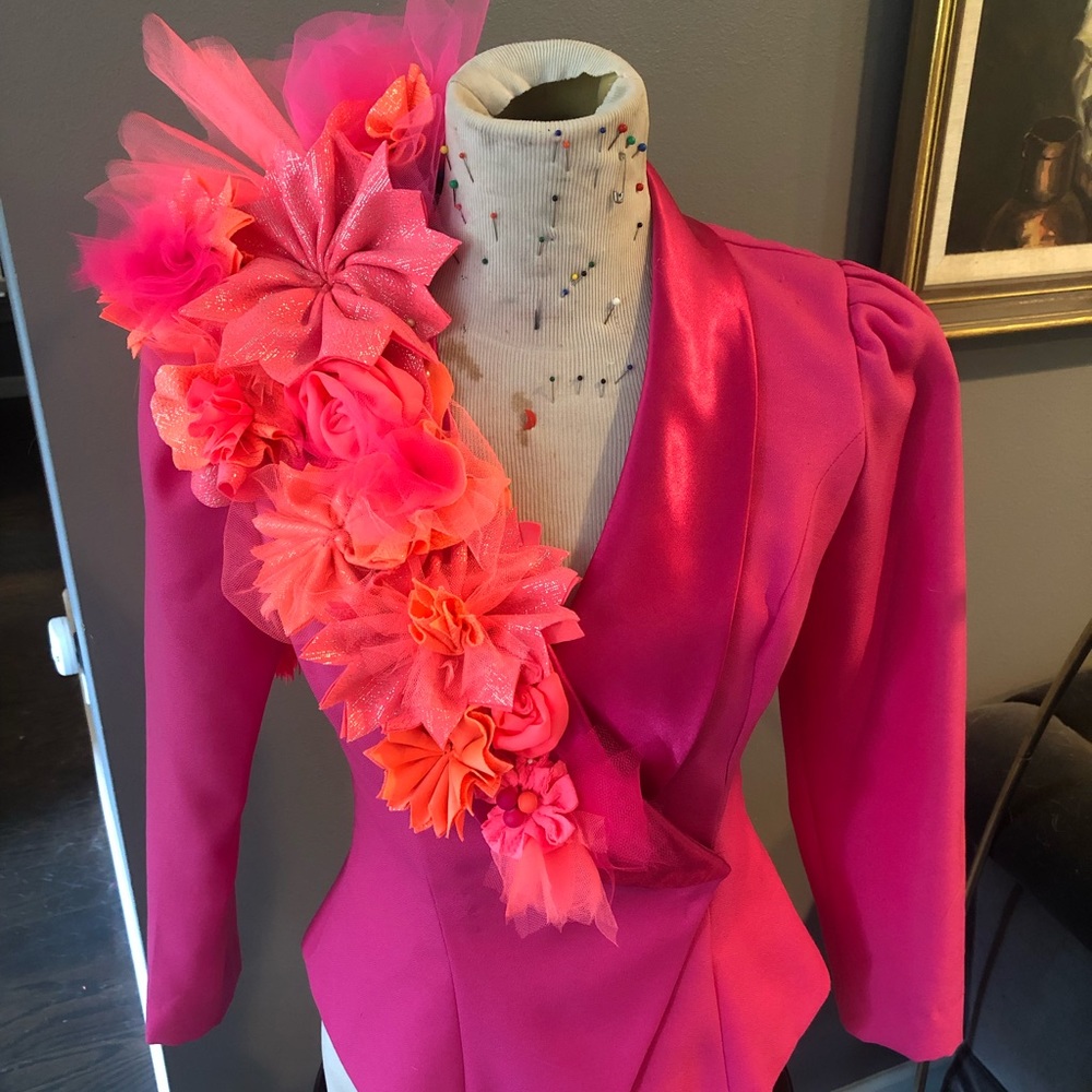 Vintage tuxedo jacket with pink and orange flowers
